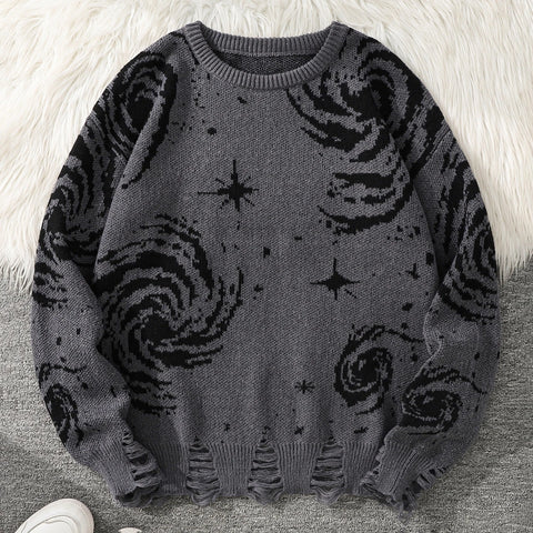 Nu Goth Collapsed Universe Distressed Sweater