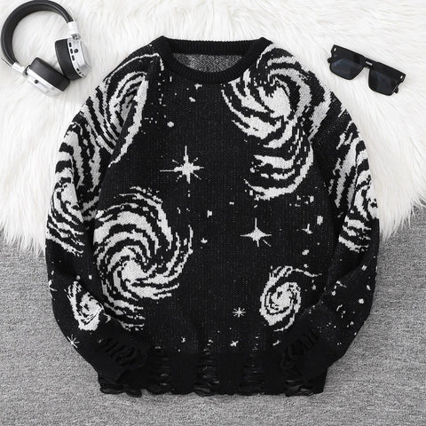 Nu Goth Collapsed Universe Distressed Sweater