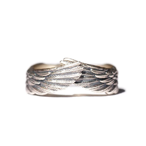 Goth Folded Angel Wings Silver Open Ring