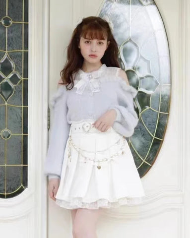 Pastel Goth Heartbreak Bloom Fuzzy Off-Shoulder Sweater