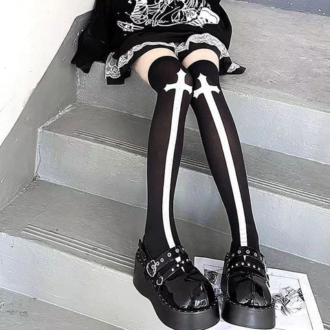 Goth Cobweb Queen Thigh-High Sock