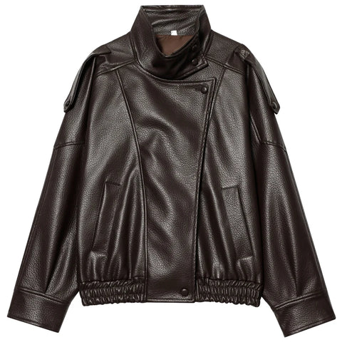 Goth Blackout Moto Coat — High-Collar Faux Leather