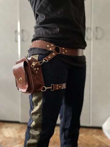 Goth Cognac Leather Hip & Thigh Utility Bag