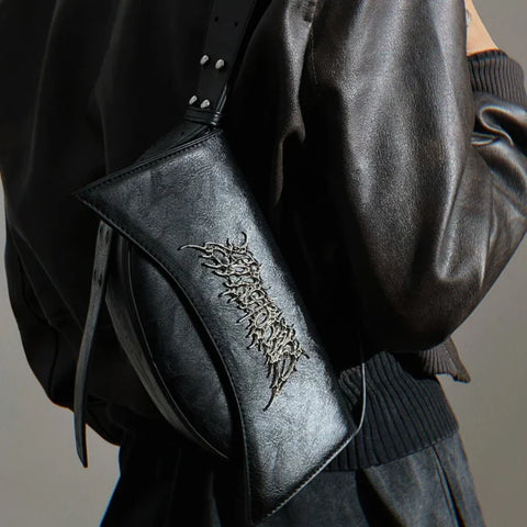 Goth Thorn Clutch Bag in Blackened Vegan Leather