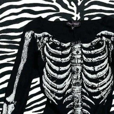 Goth Skeleton Anatomy Long Sleeve Bodysuit Suit