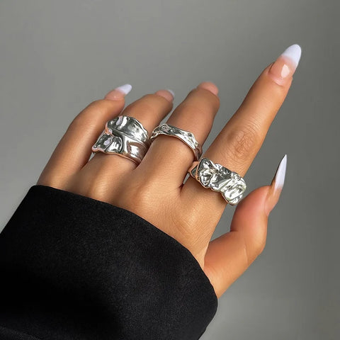 Nu Goth Liquid Mercury Wave Ring Set