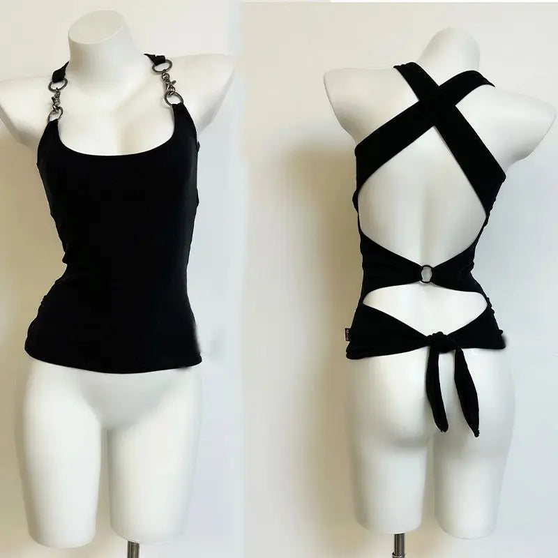 Goth O-Ring Hardware Cross-Back Top