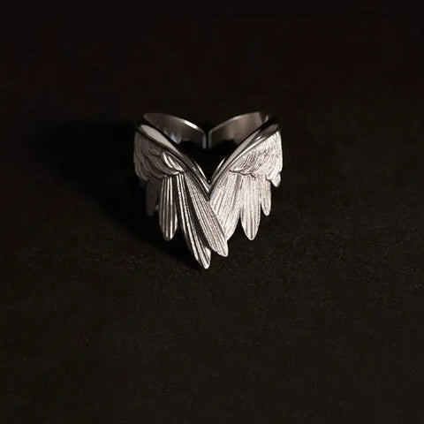 Goth Fallen Angel Heart & Wings Ring Set