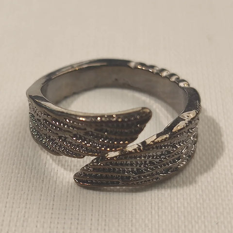 Goth Folded Angel Wings Silver Open Ring