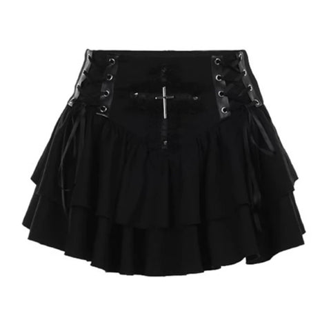Goth Sacred Ruin Layered Mini Skirt