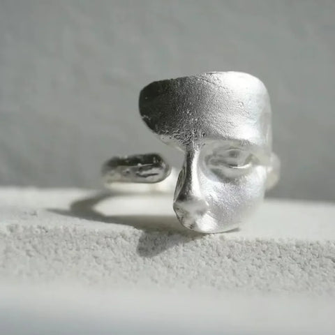 Goth Ancient Face Half-Portrait Sculptural Ring