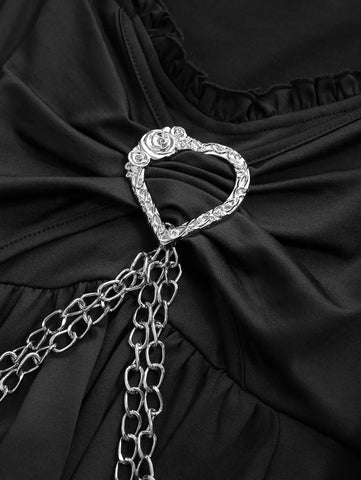 Goth Cold Shoulder Lace Sleeve Chain Heart Dress