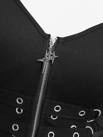 Goth Midnight Handkerchief Hem Dress with Grommet Corset Band