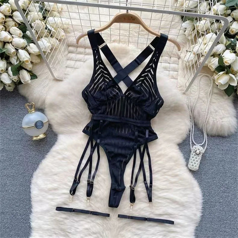 Goth Bound in Contrast Rope Bodysuit