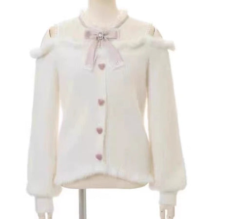 Pastel Goth Heartbreak Bloom Fuzzy Off-Shoulder Sweater