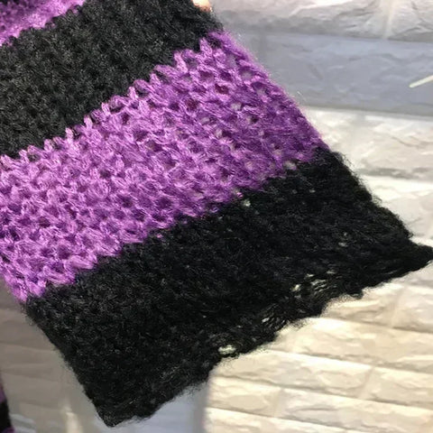 Goth Bloodline Stripe Hollow Knit Sweater