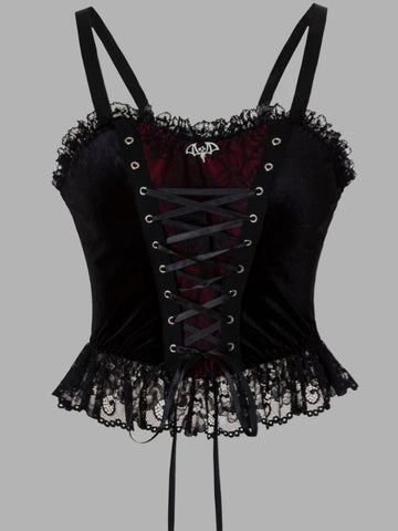 Victorian Goth Crimson Bat Lace-Up Corset Top