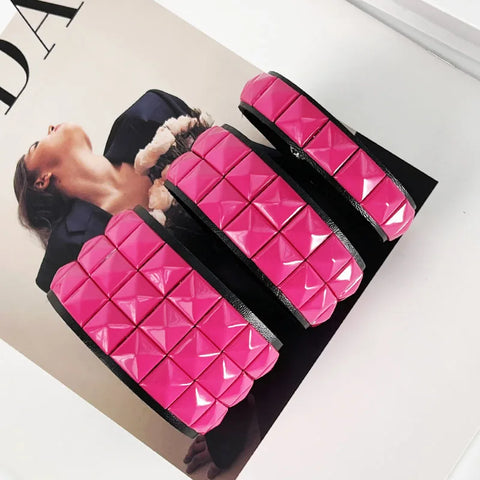Mall Goth Hot Pink Pyramid Stud Wide Cuff Bracelet