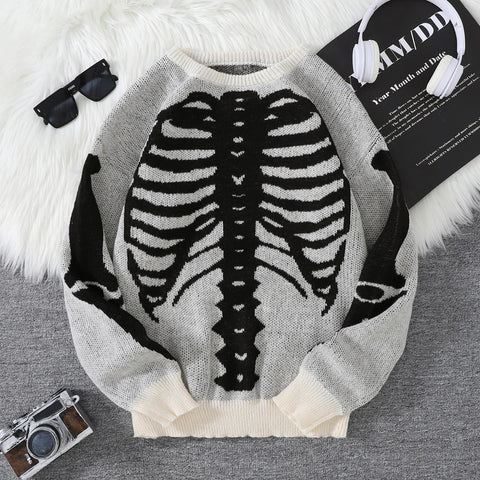 Goth Skeleton Rib Cage Knit Sweater