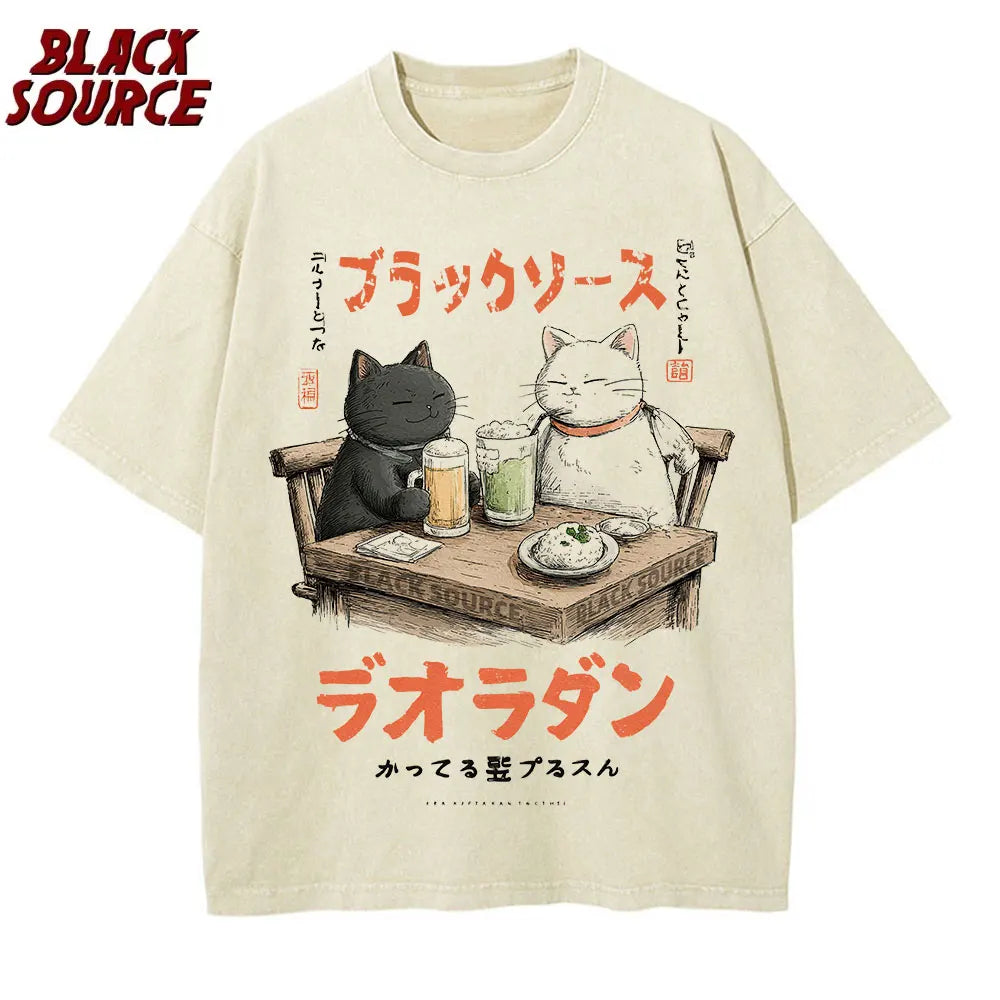 Alt T-shirt with cat cartoon graphic