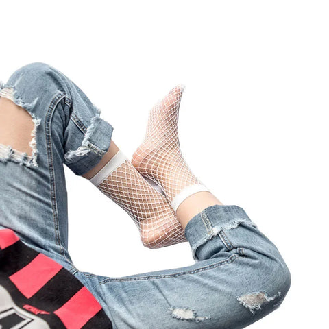 Goth Midnight Grid Fishnet Ankle Sock