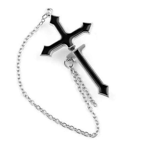 Goth Dual Cross Chain Ear Cuff Earring Set