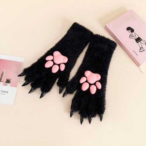 Pastel Goth Cat Paw Thigh-High Lingerie Stockings