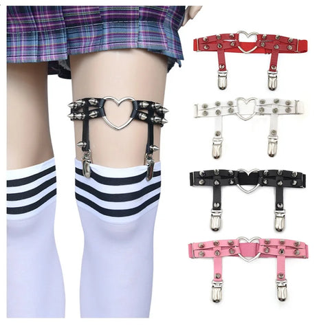 Goth Heart Ring Leather Thigh Garter Harness