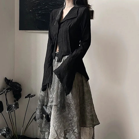Nu Goth Crinkle Shadow Blouse