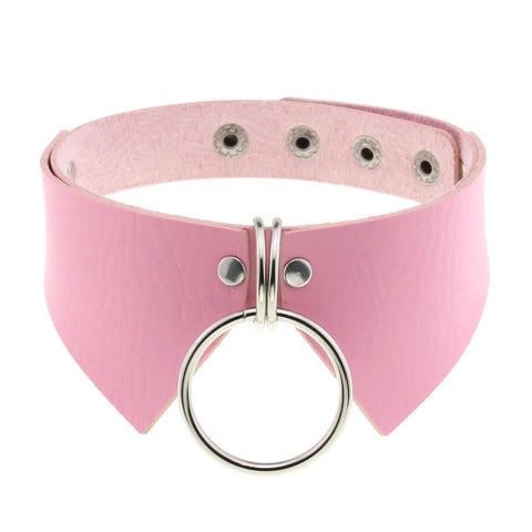Pastel Goth Pink Leather O-Ring Choker Necklace Collection