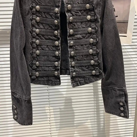 Goth Dark Regiment Military Denim Coat