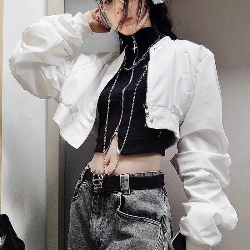 Cyber Goth Double-Zip Ribbed Crop Top
