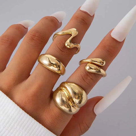 Nu Goth Liquid Mercury Wave Ring Set