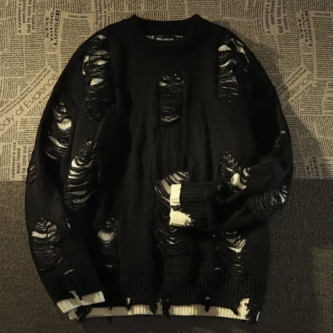 Goth Collapsed Ruins Distressed Knit Sweater