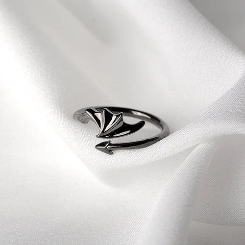 Goth Folded Angel Wings Silver Open Ring