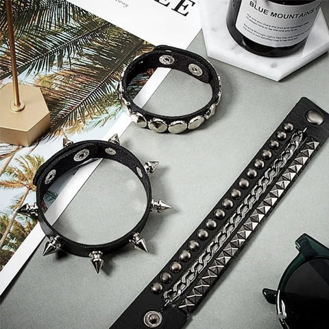 Goth Razor's Edge Stud & Spike Bracelet Set
