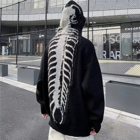 Goth Spine Knit Oversized Hoodie Jacket