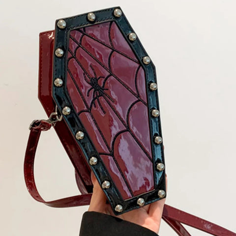 Goth Coffin Rose Embroidered Crossbody Bag