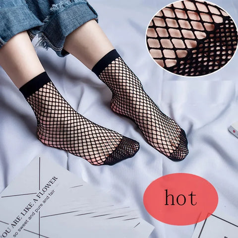 Goth Midnight Grid Fishnet Ankle Sock
