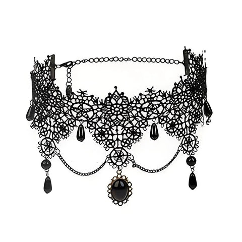 Victorian Goth Mourning Cascade Choker Necklace