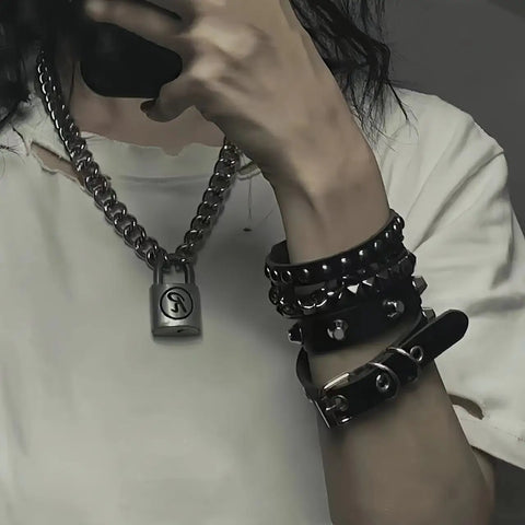 Goth Razor's Edge Stud & Spike Bracelet Set