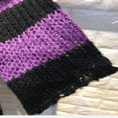 Goth Blue & Black Striped Hollow-Knit Top