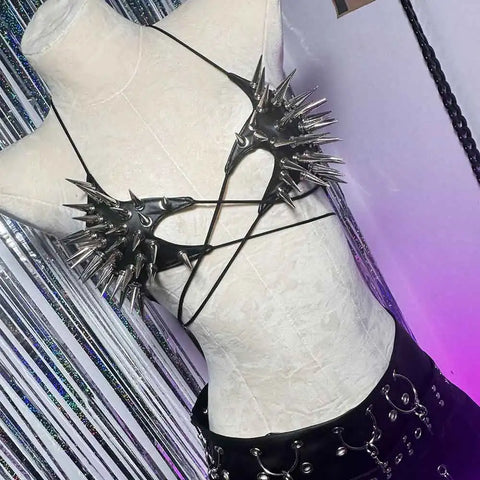 Cyber Goth Spiked Armour Halter Top