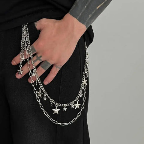 Mall Goth Triple Cross Chain Pants — Layered Silver Altar