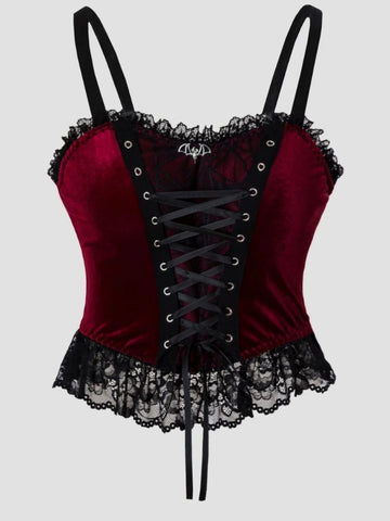 Victorian Goth Crimson Bat Lace-Up Corset Top