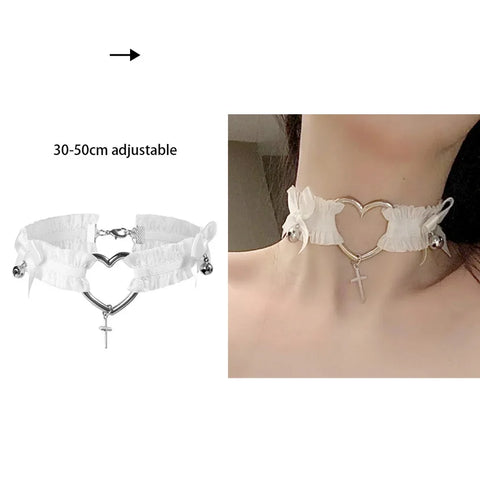 Goth Dark Heart Choker Necklace Set