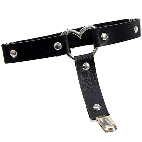 Goth Heart Ring Leather Thigh Garter Harness