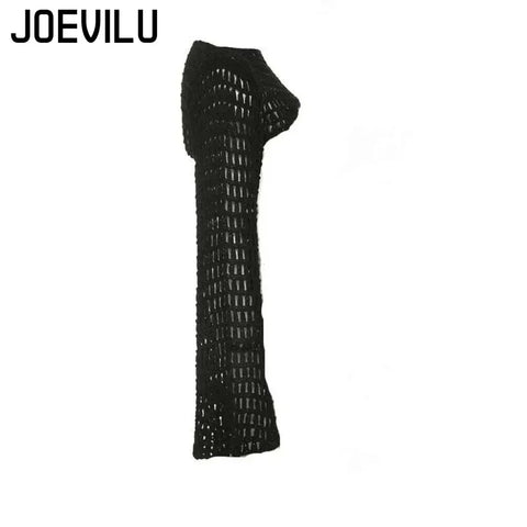 Goth Open-Weave Cropped Mesh Blouse with Flared Sleeves