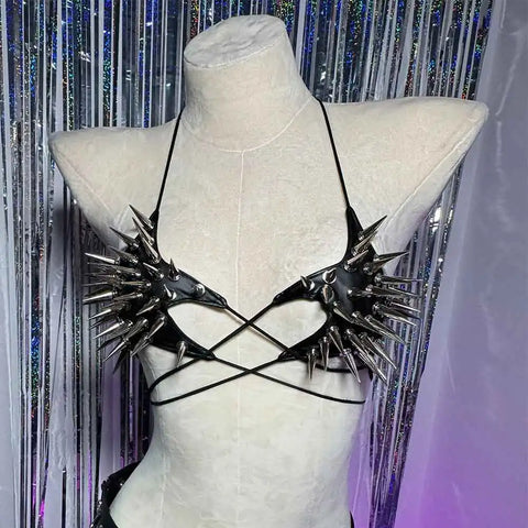 Cyber Goth Spiked Armour Halter Top