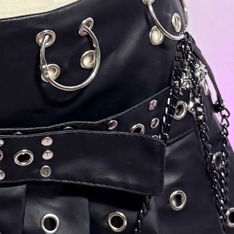 Cyber Goth Eyelet Storm Pleated Mini Skirt